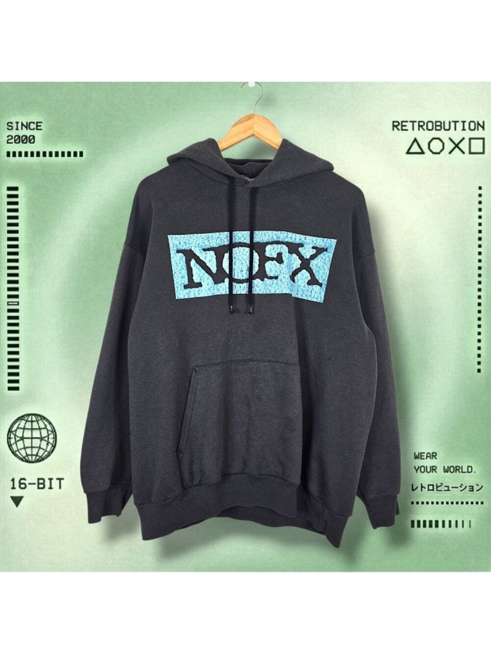 Vintage 2002 NOFX Pump Up The Valuum Tour Hoodie Sweatshirt Black Size L